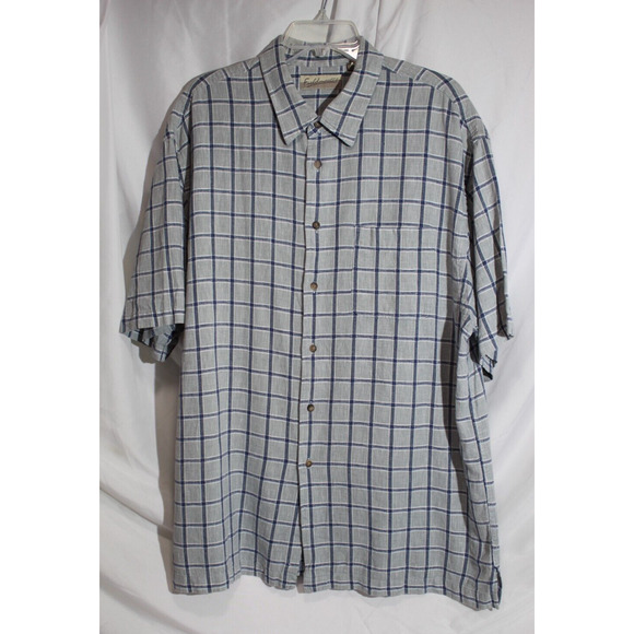 Fieldmaster Men's XL Blue Gray Check Plaid Button-up Shirt Linen Blend Pocket SS - Picture 1 of 8